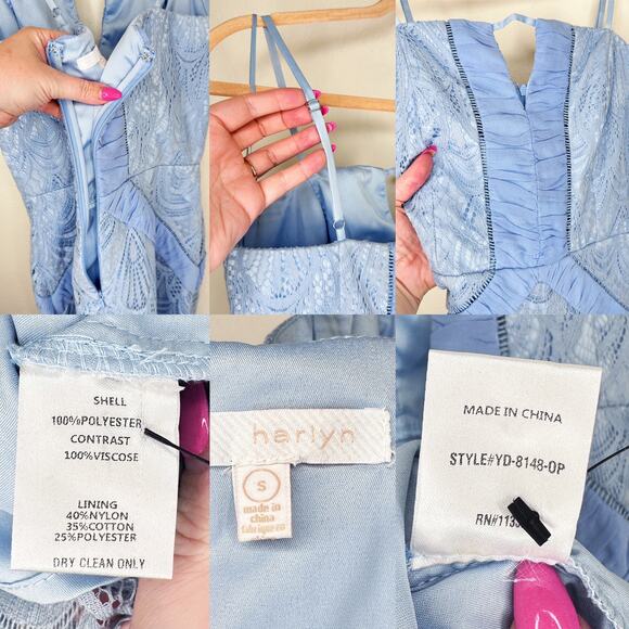 Harlyn Scallop Hem Lace Cocktail Sheath Bodycon Periwinkle Blue Dress Small - Picture 12 of 15